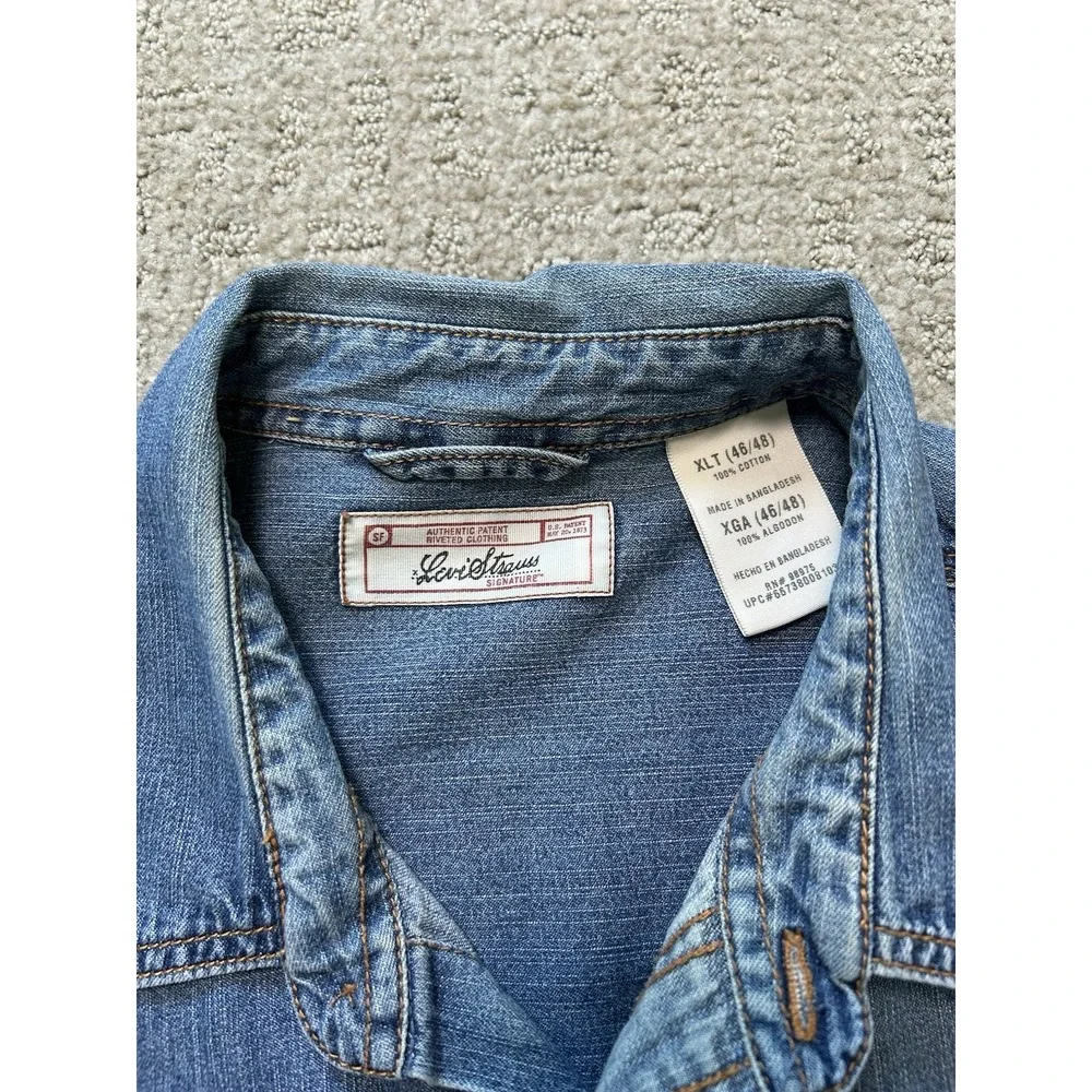 Levi's Vintage Blue Denim Shirt Men's XLT  Brass Button Up Western Work Shirt